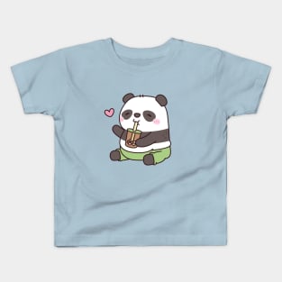 Cute Chubby Panda Bear Loves Bubble Tea Kids T-Shirt